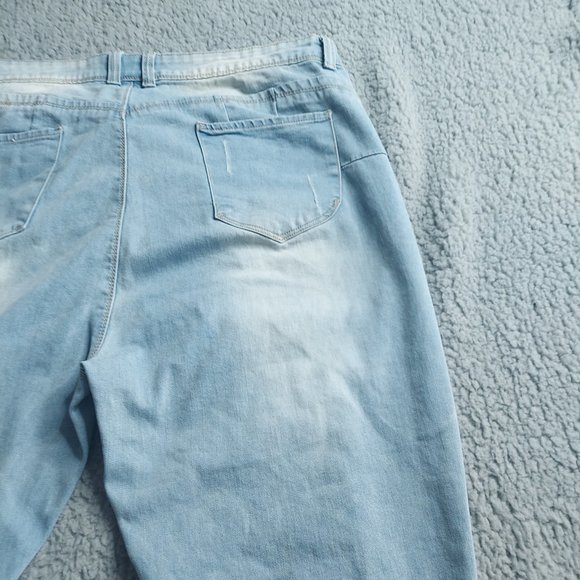 THRILL Plus Size Jeans 20 Blue Faded Bleach Wash Distressed Raw Hem Ripped Pants - Picture 5 of 16